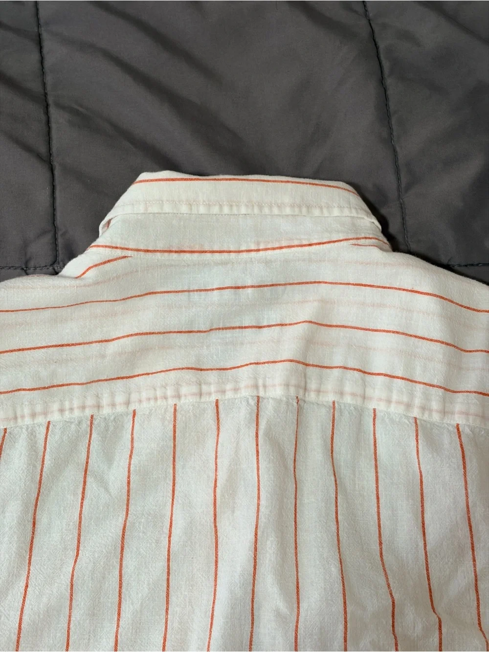 Banana Republic White Short-Sleeve Button-Down with Orange Stripes